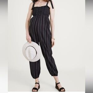 Hatch Black Striped Maternity Jumpsuit